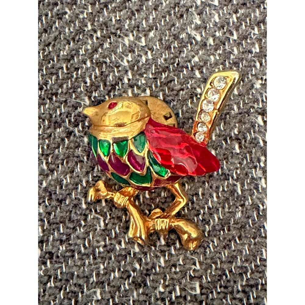 Vintage Retro Y2k Tropical Forest Nature Colorful Bird Lapel Pin w Red Eye.